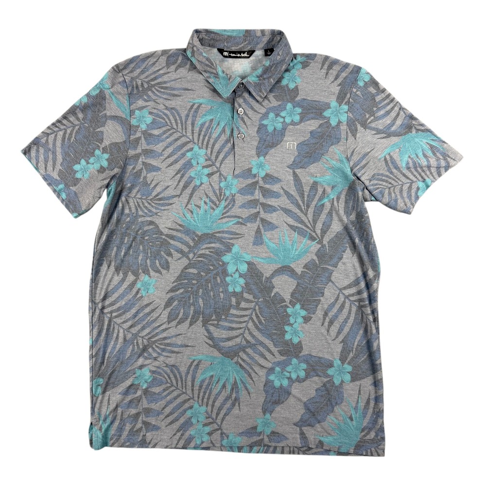 Travis‎ Mathew Polo Shirt Mens L Gray Blue Floral Tropical Golf Short Sleeve USA - Picture 2 of 9